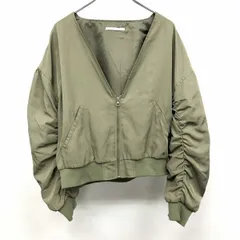 【中古】[印象AB] レトロガール RETRO GIRL 若干薄手 ジップアップ ブルゾン ジャケット ギャザースリーブ 長袖 ポリ100% M グリーンカーキ 緑系 レディース