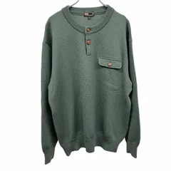 【中古】[印象AB] DAKS LONDON ダックス ニット / セーター メンズ L グリーン 緑×茶×赤 ニューウール100% ヘンリーネック 胸ポケット 一部チェック柄 長袖のサムネイル