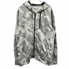 古着 ナイキ NIKE ジップアップ パーカー 裏起毛 迷彩風の幾何学柄 フードにメッシュ裏地 長袖 フーディー ポリ100% L グレー メンズ