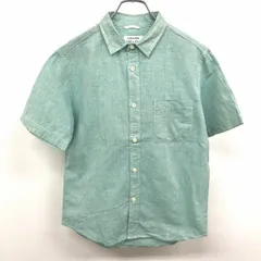 【中古】[印象AB] GLOBAL WORK グローバルワーク シャツ メンズ S 杢グリーン 麻×綿 無地 レギュラーカラー 半袖 ショートスリーブ 胸ポケット ロングテールのサムネイル