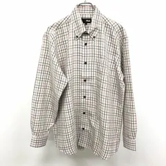 古着 フィラ FILA シャツ チェック ロゴ刺繍 ボタンダウン 長袖 ポケット ポリ×綿 M ホワイト×グレーグリーン系×ブラウン系×ブルー系 メンズ