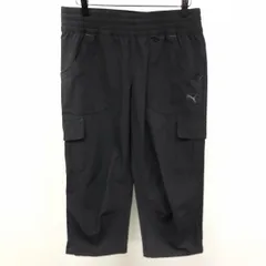 古着 プーマ PUMA クロップドパンツ テーパード ウエストにゴムと紐 ナイロン×ポリウレタン O XL 2L LL チャコールブラック系 黒系 レディース