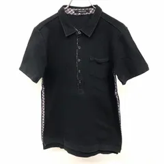 【中古】[印象B] ABAHOUSE アバハウス ポロシャツ レディース 2 ブラック×パープル 黒 綿100% 胸ポケット付き ロングテール 鹿の子 スキニーフィット 一部チェック柄 半袖のサムネイル