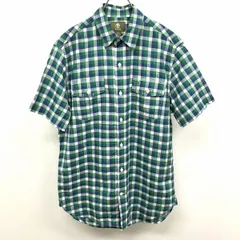 【中古】[印象AB] Timberland ティンバーランド シャツ メンズ S グリーン×ブルー×オフホワイト 緑×青×白系 綿100% ロゴ刺繍 若干薄手 チェック 両胸ポケット 半袖のサムネイル