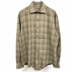 【中古】[印象AB] DURBAN ダーバン 微起毛シャツ メンズ M ヘザーグリーンカーキ 杢緑系×茶系×白 綿100% ロングテール 長袖 チェック ワイドカラー 胸ポケットのサムネイル