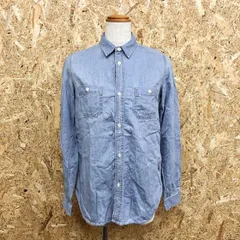古着 アズール ベーシック AZUL basic シャツ 両胸ポケット レギュラーカラー 袖ロールアップ 長袖 綿100% M ライトブルー 薄青 レディース