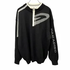 【中古】[印象AB] Paradiso GOLF パラディーゾ ゴルフ ニット / セーター メンズ L ブラック 黒×生成り×グレー 毛×アクリル 裏地付き ハーフジップ ハイネック 長袖 ロゴのサムネイル
