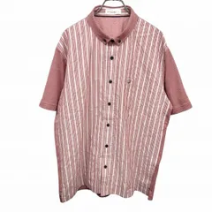 【中古】[印象AB] Golden Bear ゴールデンベア カットソーシャツ メンズ LL XL 赤 綿×ポリ 胸ポケットにクマの刺繍 ボックスカット 裾の両側にスリット ストライプ 短い襟 ボタンダウン 切り返し生地 無地部分は鹿の子 半袖のサムネイル