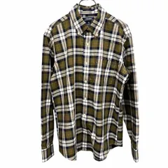 【中古】[印象A] LANDS END ランズエンド シャツ メンズ M グリーンカーキ 茶緑系×赤系×青×白系 綿100% 胸ポケット付き ボタンダウン チェック ノンアイロン 長袖のサムネイル