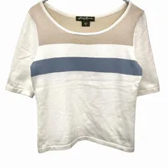 古着 エディーバウアー ニット セーター 5分袖 ボーダー 綿×ナイロン×ポリウレタン XS オフホワイト 白系×ベージュ×紺 レディース