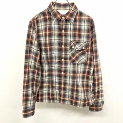 【中古】[印象AB] BEAMS ビームス シャツ レディース M 茶色×紺×オフホワイト 綿100% 2つボタン留めのフラップ付き胸ポケット SLIM FIT スリムフィット チェック フレンチフロント 長袖のサムネイル