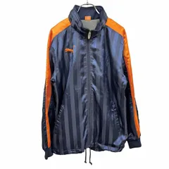 【中古】[印象AB] PUMA プーマ ジャケット メンズ S ブルー 青×オレンジ ポリ100% 隠しフード 背中にベルクロ留めのベンチレーションフラップ 少し薄手 ストライプ ハイネック 総裏地 長袖 裾に調節紐 ロゴ刺繍のサムネイル