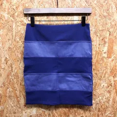 【新品】[印象N] TWNROOM ツインルーム レディース 1 ブルー系 ポリエステル×ポリウレタン カットソースカート 裏地付き 切り返し生地のボーダー ひざ丈のサムネイル