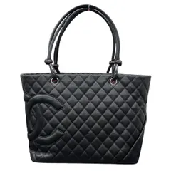 CHANEL 美品 シャネル カンボンライン ラージ トートバッグ A25169 9番台シリアル ラムスキン レザー オールブラック シルバー金具 ショルダーバッグ ココマーク ヴィンテージ アンティーク レディース ABランク 鑑定済 中古 シャネルバッグ