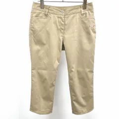 古着 PUMA プーマ M レディース 女性 若干薄手 クロップドパンツ ロゴパッチ ジップフライ ポリエステル100% ベージュカーキ×ピンク ベージュ系