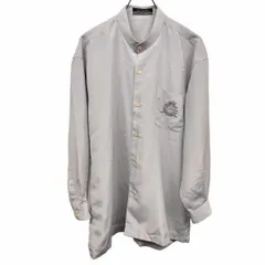 古着 PINT GETTER 薄手 シャツ バンドカラー ポケット 刺繍 ボックスカット 長袖 ロングスリーブ 日本製 ポリ100% M グレー メンズ