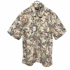 【中古】[印象AB] Dickies ディッキーズ サファリシャツ メンズ S ブラウン 綿100% フレンチフロント 裾の両側にスリット 総柄 ヒョウ柄 レオパード レパード 半袖 両胸フラップポケット ボックスカットのサムネイル