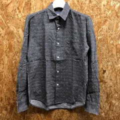 【中古】[印象B] GLOBAL WORK グローバルワーク メンズ S 紺×白×茶 (グレーに見えます) 綿100% シャツ 大きめネップ 胸ポケット 長袖 レギュラーカラーのサムネイル