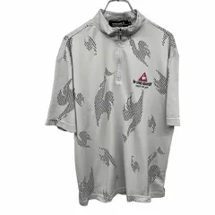 古着 le coq sportif GOLF COLLECTION 鹿の子Tシャツ 鶏の柄部分がメッシュ生地 ハイネック 半袖 ポリ×ナイロン M グレー グレー×黒 メンズ