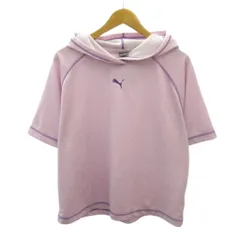 プーマ PUMA 美品 プルオーバー パーカー フーディー ピューマ ロゴ 刺繍 半袖 L 紫 パープル 0213