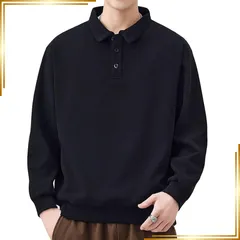 【新品】 [JHIJSC] ポロシャツ メンズ 長袖 秋冬 カジュアル ゆったり 無地 ビジネス おしゃれ 大きいサイズ (JP, アルファベット, XL, ブラック) 1