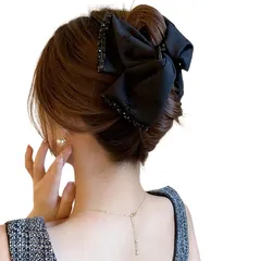 【新品】 ヘアクリップ リボン 大きめ バンスクリップ 髪留め クリップ おしゃれ しっかりとまる 大人っぽい ヘアアクセサリー バレッタ 可愛い 黒 韓国 リボン 髪飾り ヘアリボン 軽い 強力 シンプル 日常 通勤 二次会 結婚式 入学式 卒業式 デー 1