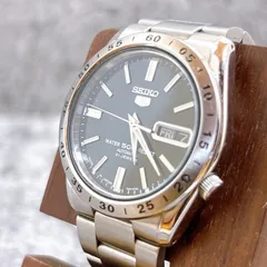 美品　SEIKO 5 自動巻き　 セイコー　メンズ　腕時計  デイデイト ブラック 稼働品　裏スケ