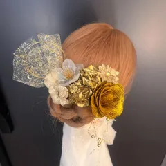 ha268 髪飾り 結婚式　卒業　成人式 着物　振袖　キラキラバラ　ゴールド