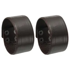 【新品】 [PATIKIL] 1.5インチ幅シンプルレザーリストバンド 2個セット ビンテージ調アジャスタブルカフブレスレット ワイドレザーアジャスタブルカフブレスレット ダーク茶色 0