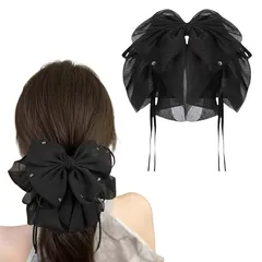 【新品】 ヘアクリップ リボン 大きめ 髪留め クリップ おしゃれ しっかりとまる ヘアアクセサリー バンスクリップ バレッタ 大人 可愛い 人気 韓国風 リボン 髪飾り 軽い 強力 シンプル 日常 通勤 通学 お呼ばれ 発表会 結婚式 入学式 卒業式 卒 1