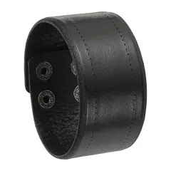 【新品】 [PATIKIL] 1.5インチ幅シンプルレザーリストバンド ヴィンテージ調アジャスタブルカフブレスレット 幅広レザーアジャスタブルカフブレスレット 2列バックル リストバンド バングル 黒 0