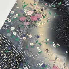 訪問着 裄69 正絹 金彩 膨れ織 叩き染め 美しい花草文 袷 着物 MK-6441