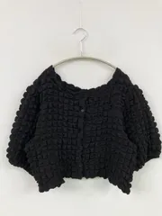 w closet ダブルクローゼット シャツ/ブラウス F ブラック ストレッチ 無地 ショート丈 半端袖 ノーカラー