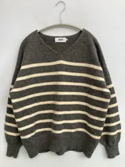AZUL by MOUSSY アズールバイマウジー ニット/セーター F グレー ボーダー柄 ミドル丈 長袖 Vネック