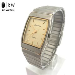 美品】BULOVA スクエア クォーツ 腕時計 シルバー メッシュベルト 