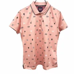 【中古】[印象A] ADMIRAL GOLF アドミラル ゴルフ ポロシャツ レディース M サーモンピンク ピンク系×紺×白 ポリ100% ポケット無し 音符 ギター バイク 半袖のサムネイル