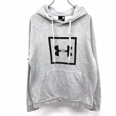 古着 アンダーアーマー UNDER ARMOUR スウェット プルオーバー パーカー ロゴプリント 長袖 綿×ポリ M ヘザーグレー×ブラック 杢グレー メンズ