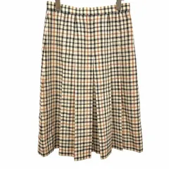 古着 ダックス DAKS スカート ロング チェック プリーツ フレア Aライン ポリ×麻(裏地：キュプラ100%) 69-94 ブラウン 茶×黒 レディース