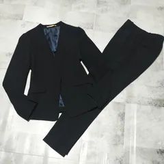 洗える【極美品】ORIHICA RHYME  スーツ ズボン セットアップ パンツ ノーカラー ジャケット  フロントホック  サイズSS ビジネス セレモニー ブラック WASHABLE THE THIRD SUITS オリヒカ ウエストゴム仕様