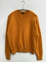 UNIQLO ユニクロ ニット/セーター XL オレンジ ウール・ニット 無地 ミドル丈 長袖 クルーネック(丸首)