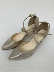 パンプス 23.5 ゴールド 無地 ポインテッドトゥ ピンヒール ストラップあり