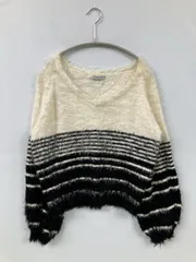 LIP SERVICE リップサービス ニット/セーター F ブラック ナイロン ニット ボーダー柄 ショート丈 長袖 Vネック