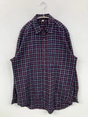 UNIQLO ユニクロ シャツ/ブラウス L ネイビー コットン チェック柄 ミドル丈 長袖 レギュラーカラー