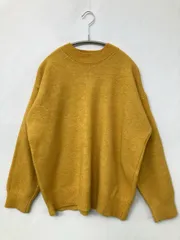 ニット/セーター イエロー ニット 無地 ミドル丈 長袖 クルーネック(丸首)