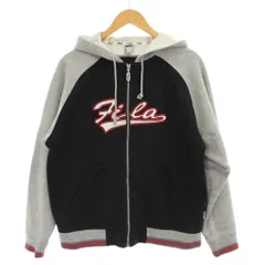 フィラ FILA パーカー ジップアップ  上着 M グレー 黒 ブラック ロゴプリント 長袖  /GP ■GY58