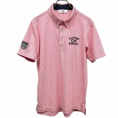【中古】[印象A] CUTTER＆BUCK カッターアンドバック ポロシャツ メンズ M ピンク ピンク×白×紺 ポリ100% ロングテール ゴルフ チェック ボタンダウン ロゴ刺繍 半袖のサムネイル
