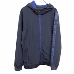 【中古】[印象AB] UNDER ARMOUR アンダーアーマー ジャケット / パーカー レディース XL LL ネイビー ポリエステル×ポリウレタン ハイネックフード フードに調節ゴム 薄手 微起毛裏地 袖プリント 長袖のサムネイル