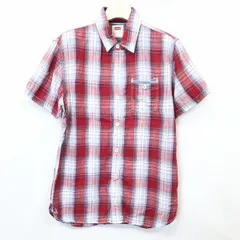 【中古】[印象AB] LEVI'S リーバイス ガーゼシャツ メンズ S レッド×ブルー 赤×青 綿100% コットン 若干薄手 チェック 猫目ボタン 半袖 胸ポケットのサムネイル