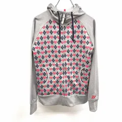 【中古】[印象AB] FILA GOLF フィラゴルフ ジップパーカー レディース M 杢グレー×ネイビー×レッド×ホワイト 杢グレー ポリ100% ラグランスリーブ ハイネックフード アーガイル×ハート 長袖のサムネイル
