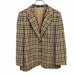 古着 ダックス DAKS テーラードジャケット チェック 肩パッド入り ウール×ナイロン(裏地：キュプラ100%) 9AB2 ブラウン 茶×黒 レディース